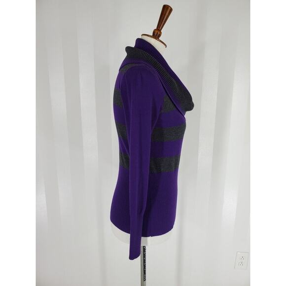 APT 9 Women's Purple & Gray Striped Cowl Neck Sweater Sz S - Picture 2 of 9